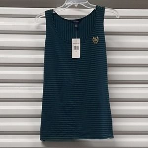 Tommy Hilfiger Top Womens Size Small Blue Green Striped Tank Sleeveless Pullover
